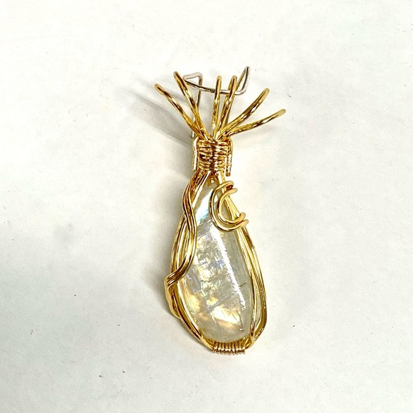 HANDMADE Moonstone Hand Wrapped Freeform Statement Pendant, Artisan Gift for Her - Picture 6 of 10